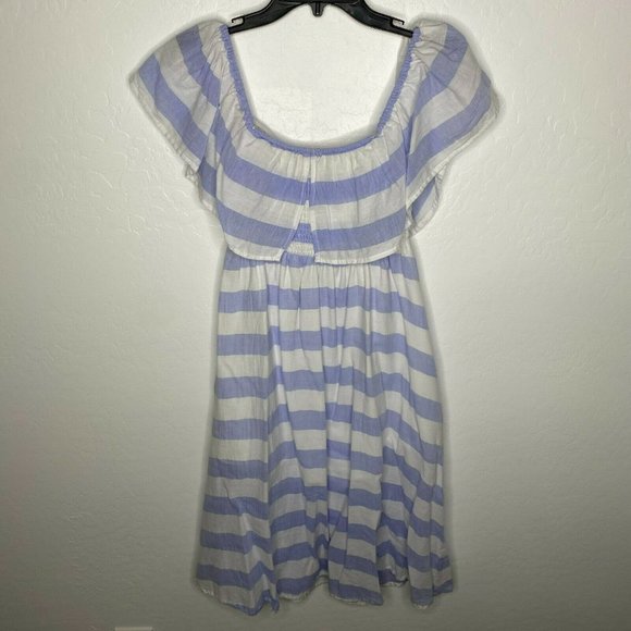 Lulu's Blue and White Striped Off-Shoulder Midi Dress - Picture 4 of 10